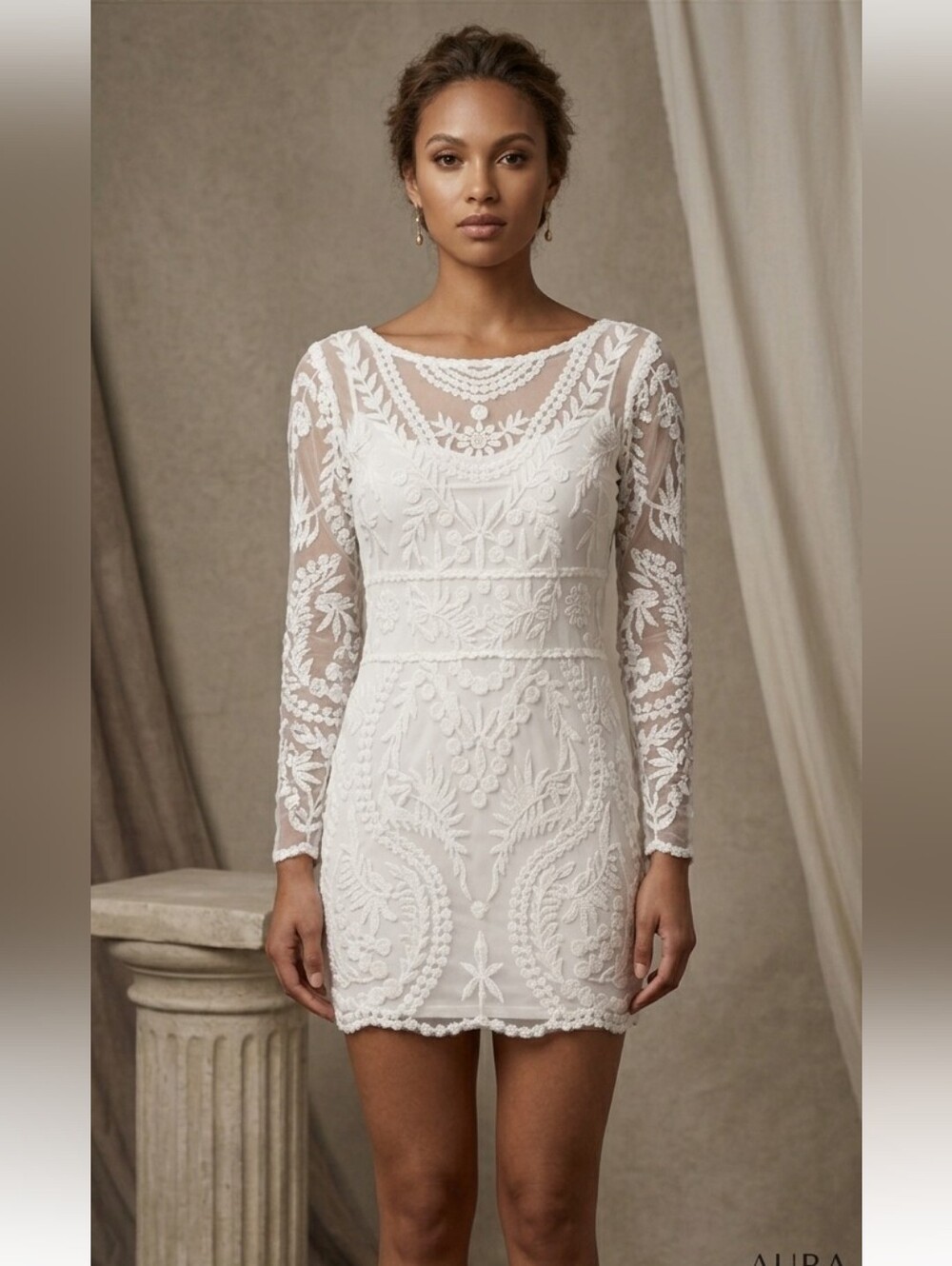 Lace Midi Dress Lining Size Medium White Lace